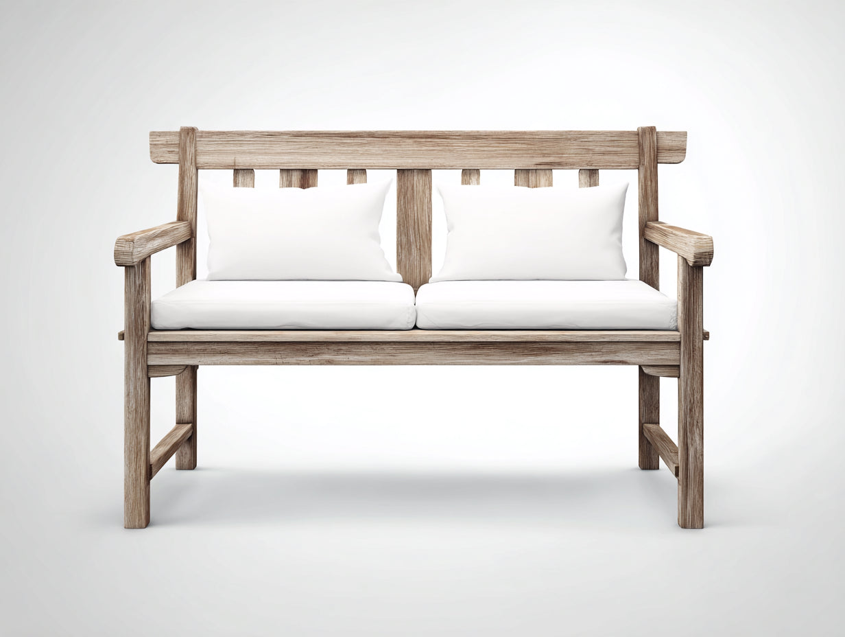 Banco de jardín de madera 128 x 62 x 90 cm - Marrón claro - Diseño rústico con respaldo y reposabrazos para terraza