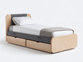 Cama individual estructura de madera y tapizado 208x98x85 cm - color madera natural y gris - diseño moderno con cajones de almacenamiento