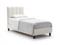 Camas individuales tapizadas en tejido 210 x 105 x 120 cm - blanco crema - para dormitorio - cabecero acolchado vertical y diseño moderno