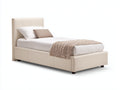 Camas individuales tapizadas en piel sintética 210 x 105 x 115 cm - beige crema - para dormitorio - cabecero acolchado y diseño moderno