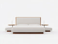 Camas dobles tapizadas en tejido y madera 220 x 320 x 125 cm - blanco crema y nogal - para dormitorio - módulos laterales integrados y diseño moderno