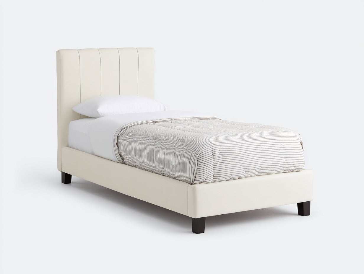 Cama individual tapizada 205 x 100 x 120 cm - Beige crema - Cabecero acolchado de diseño moderno para dormitorio