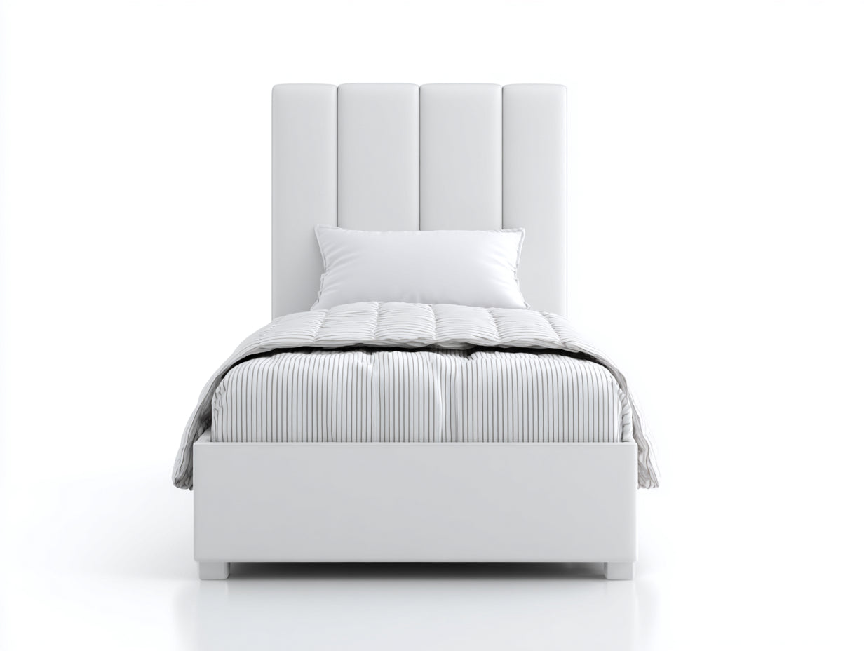 Cama individual Camas individuales tapizada en tela 205x100x115 cm - blanco - cabecero vertical acolchado