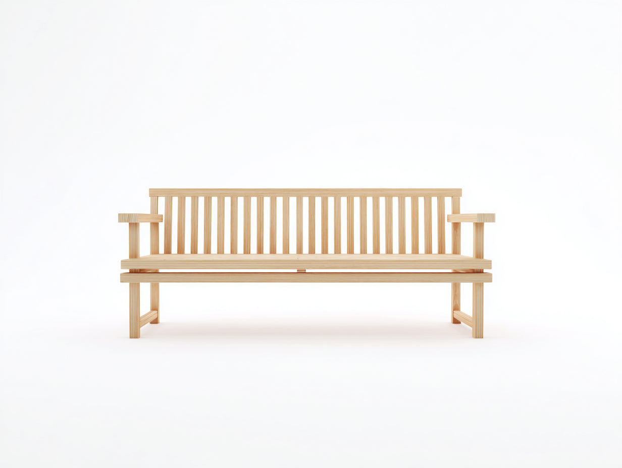 Banco de jardín de madera 180 x 60 x 88 cm - Marrón claro - Diseño de 3 plazas con respaldo de listones y reposabrazos para terraza
