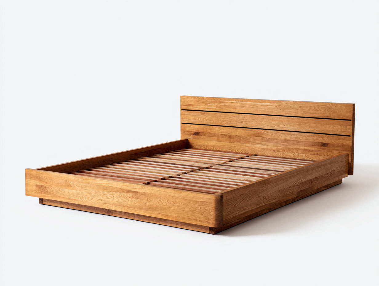 Camas dobles de madera - Madera maciza - 220 x 180 x 110 cm - Marrón natural - Diseño moderno con cabecero horizontal