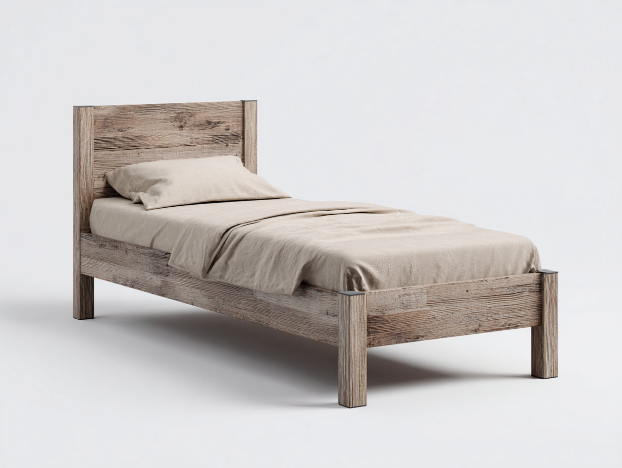 Cama individual de madera 205 x 99 x 105 cm - Marrón claro - Diseño rústico para dormitorio