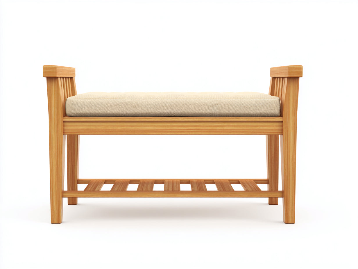 Banco de jardín de madera 110 x 42 x 68 cm - Marrón miel - Diseño compacto con reposabrazos y estante inferior para terraza
