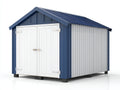 Caseta de jardín metálica 220 x 180 x 210 cm - Azul oscuro y blanco - Diseño con tejado a dos aguas y 2 puertas batientes