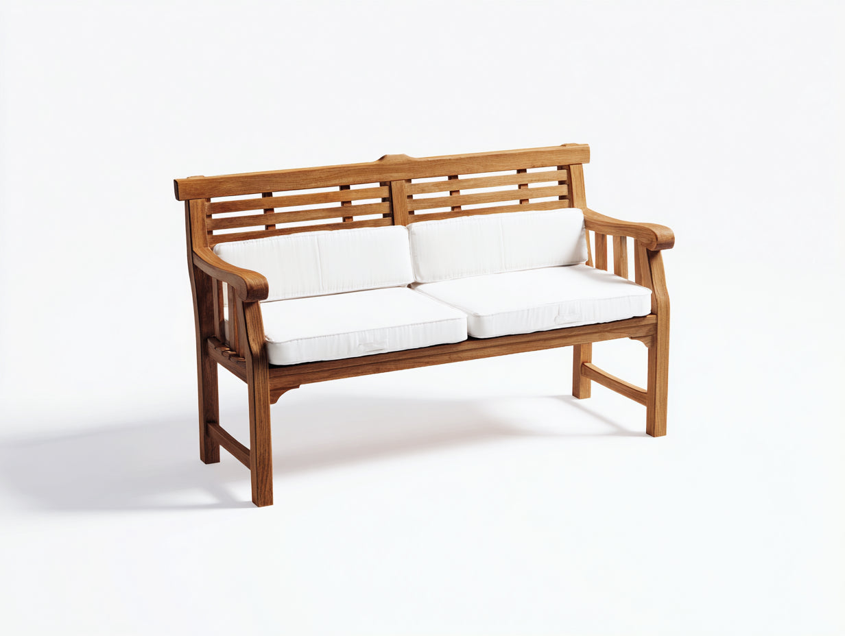 Bancos de jardín de madera con cojines 125x62x88 cm - marrón y blanco - diseño de 2 plazas