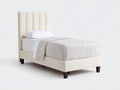 Camas individuales tapizadas - Tejido texturizado - 207 x 101 x 132 cm - Marfil - Diseño contemporáneo con cabecero acanalado