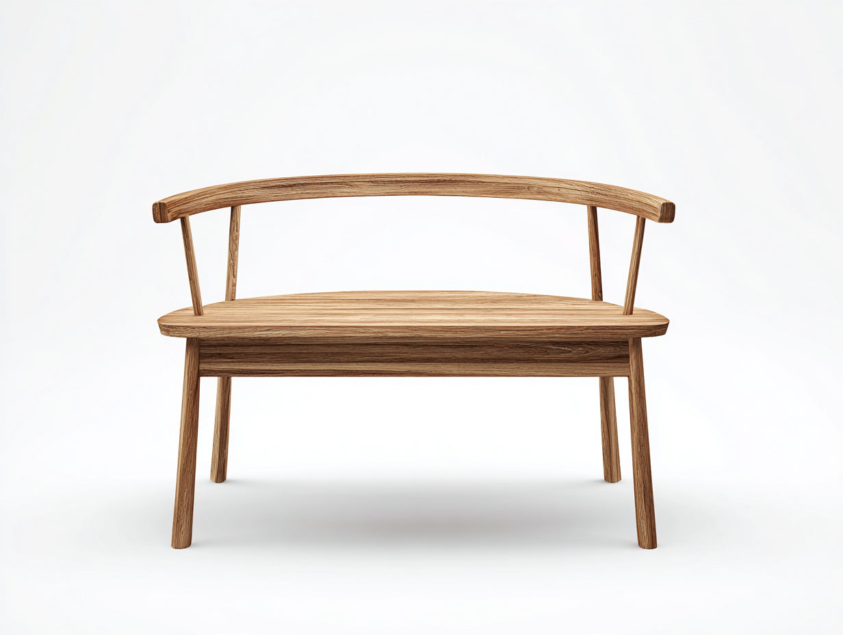 Banco de jardín de madera 125 x 52 x 78 cm - Marrón natural - Diseño rústico con respaldo curvo abierto para terraza