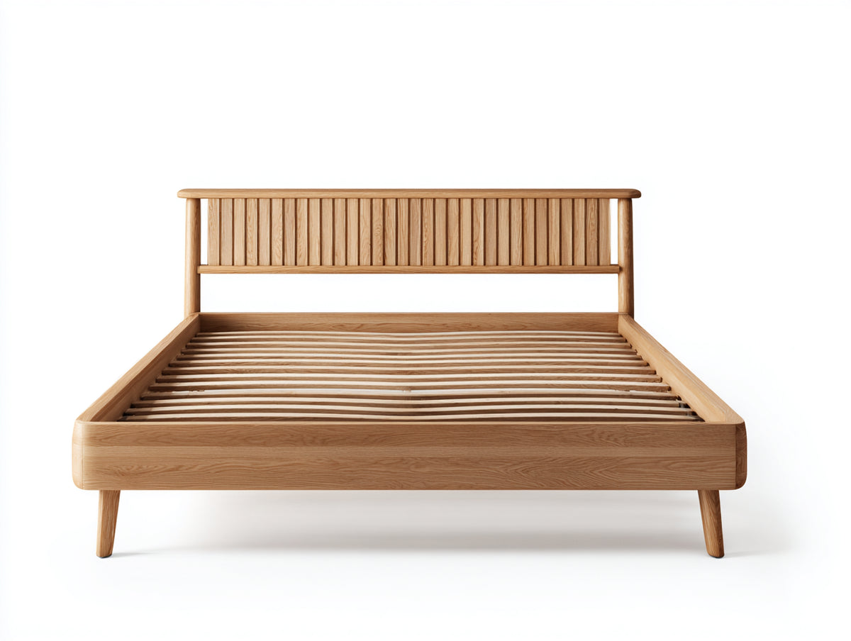 Cama doble de madera de roble 220x180x100 cm - Color madera natural - Diseño nórdico moderno