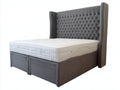 Cama doble tapizada con almacenaje 230x190x120 cm - Tela terciopelo gris - Estilo clásico elegante
