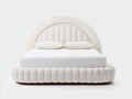 Cama doble Camas dobles tapizada en tela acanalada 220x190x120 cm - blanco crema - diseño moderno con cabecero redondeado