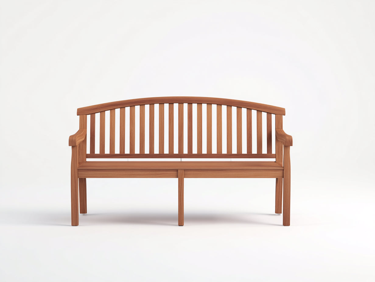Banco de jardín Bancos de jardín de madera natural 150x62x88 cm - tono teca - respaldo curvado con lamas